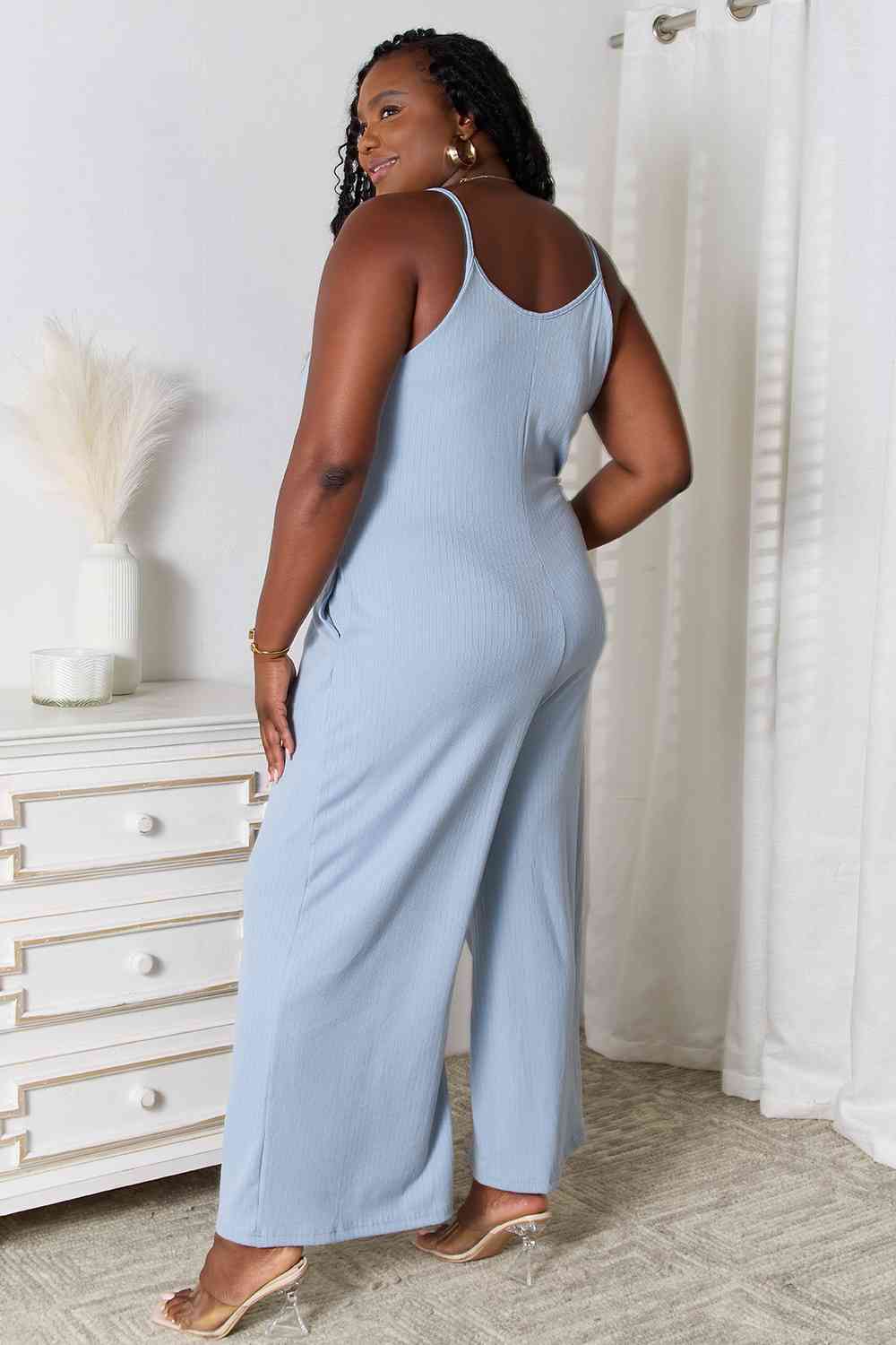 Basic Bae Full Size Spaghetti Strap V-Neck Jumpsuit BLUE ZONE PLANET