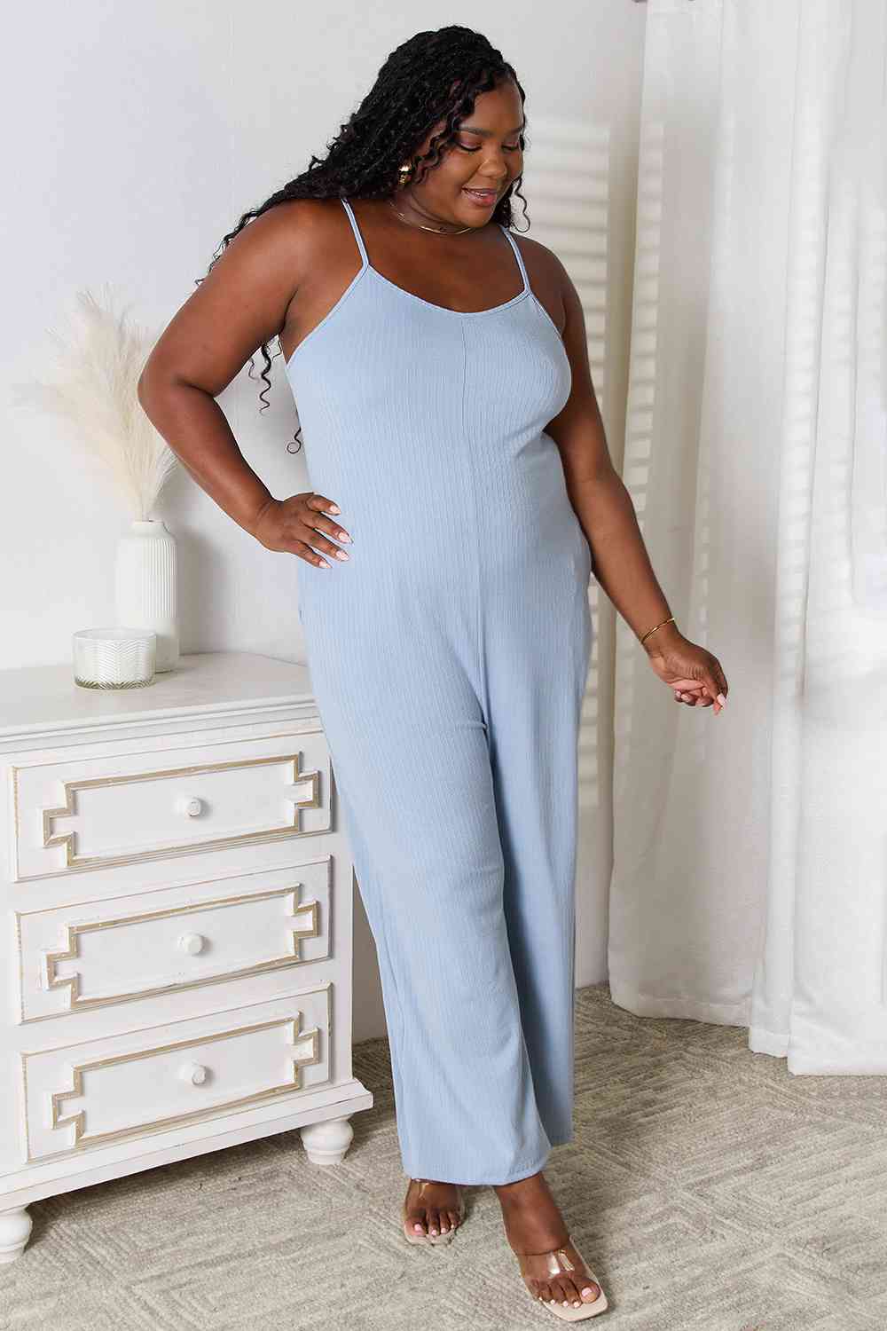 Basic Bae Full Size Spaghetti Strap V-Neck Jumpsuit BLUE ZONE PLANET