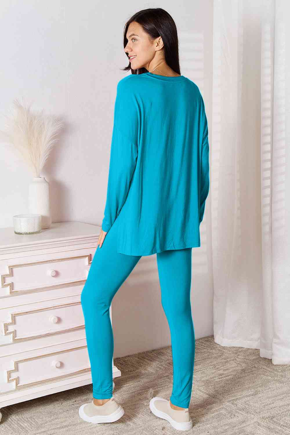 Basic Bae Full Size V-Neck Soft Rayon Long Sleeve Top and Pants Lounge Set BLUE ZONE PLANET