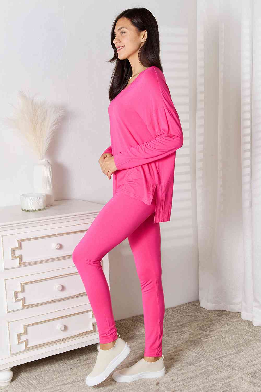 Basic Bae Full Size V-Neck Soft Rayon Long Sleeve Top and Pants Lounge Set BLUE ZONE PLANET