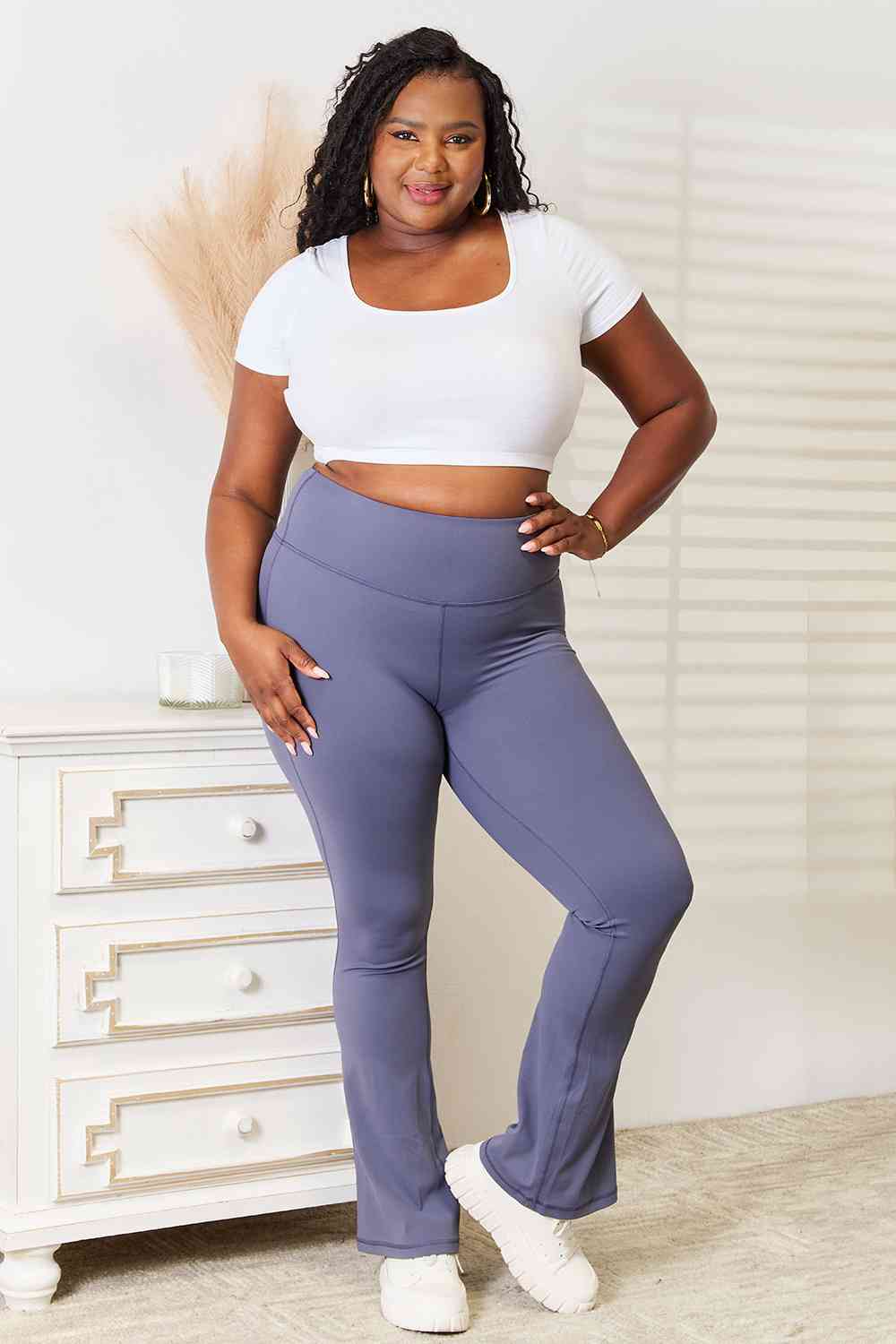 Basic Bae Wide Waistband Bootcut Sports Pants BLUE ZONE PLANET