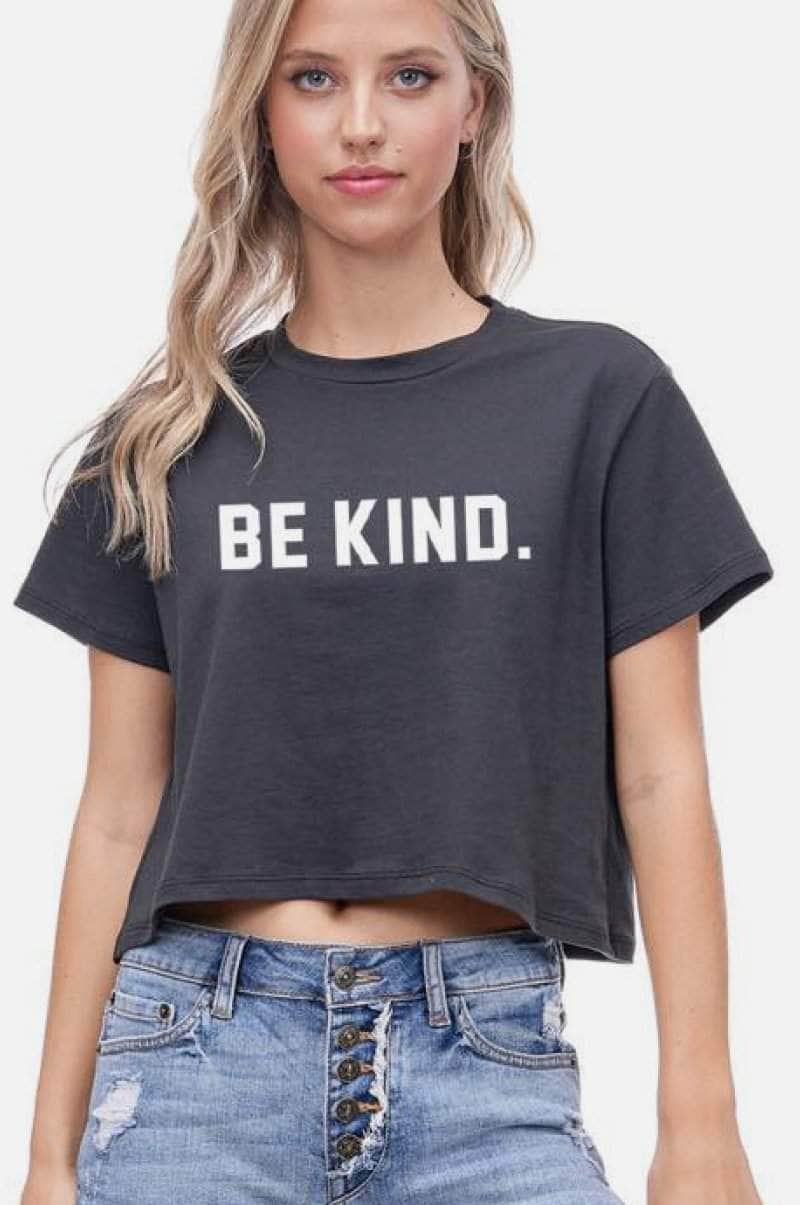 Be Kind Cropped Graphic Tee-TOPS / DRESSES-[Adult]-[Female]-Black-S-Blue Zone Planet