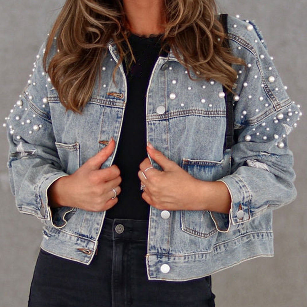 Bead Detail Denim Jacket BLUE ZONE PLANET