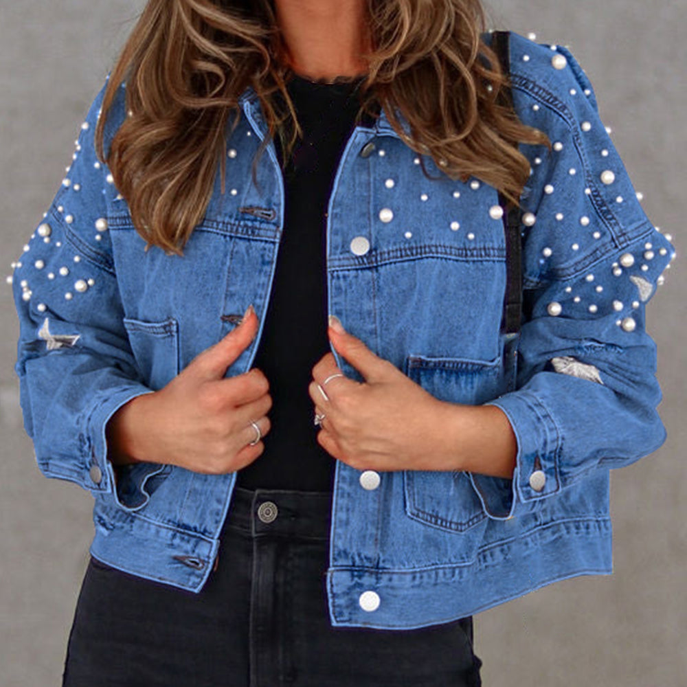 Bead Detail Denim Jacket BLUE ZONE PLANET