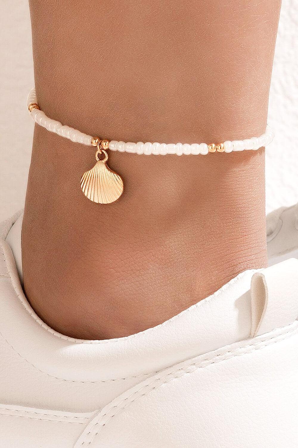 Beaded Shell Charm Anklet BLUE ZONE PLANET