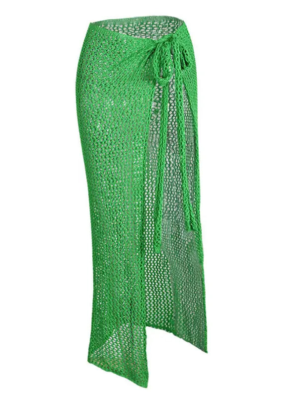 Bella's hollow tie knitted floor-length skirt kakaclo