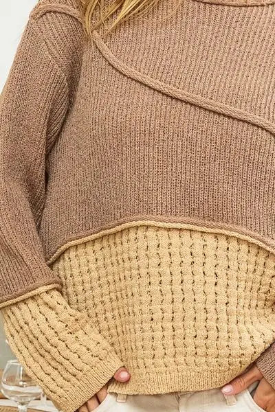 BiBi Texture Detail Contrast Drop Shoulder Sweater BLUE ZONE PLANET