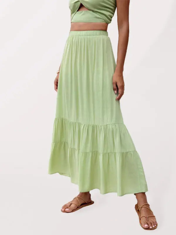 Bianca's woven solid color tiered maxi skirt kakaclo