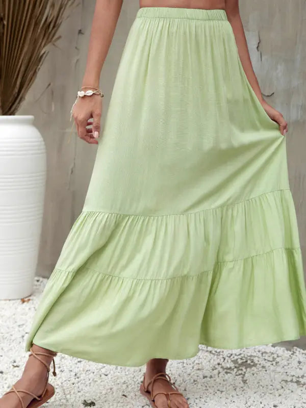 Bianca's woven solid color tiered maxi skirt kakaclo