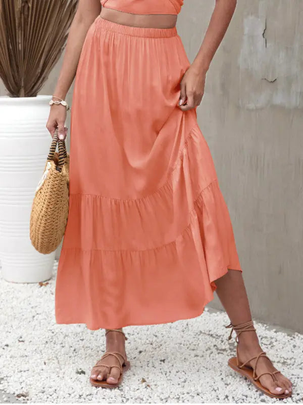 Bianca's woven solid color tiered maxi skirt kakaclo