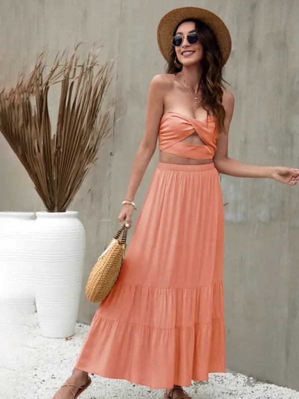 Bianca's woven solid color tiered maxi skirt kakaclo