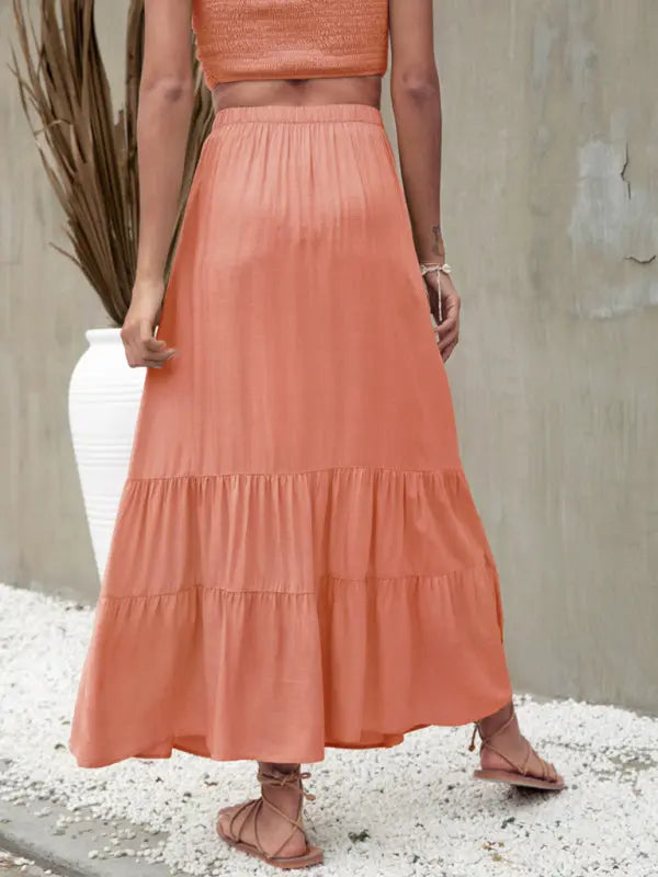 Bianca's woven solid color tiered maxi skirt kakaclo