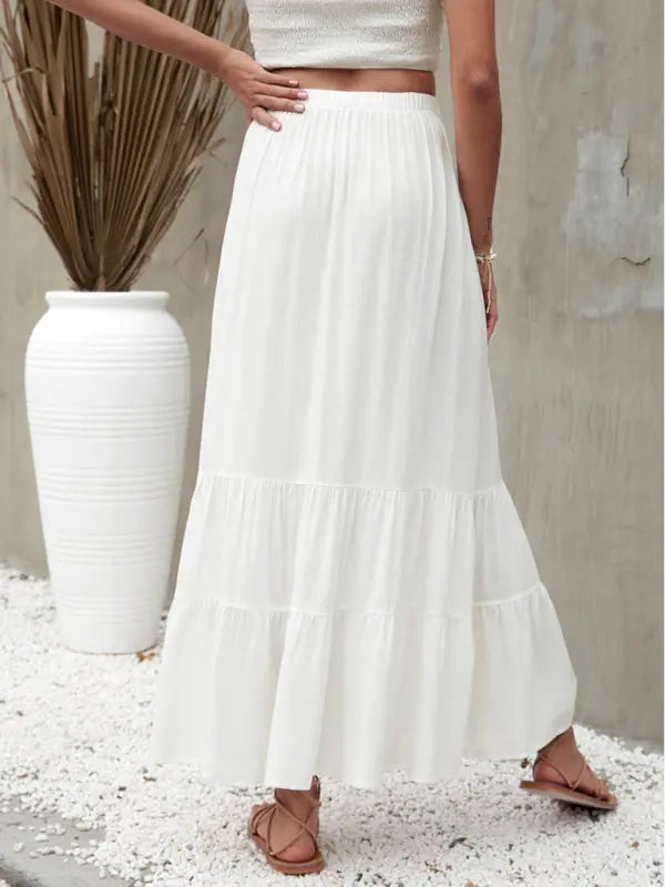 Bianca's woven solid color tiered maxi skirt kakaclo