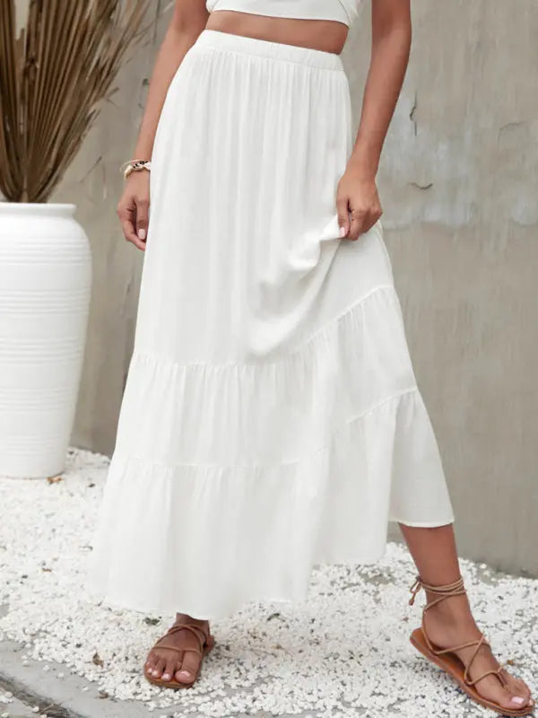 Bianca's woven solid color tiered maxi skirt kakaclo