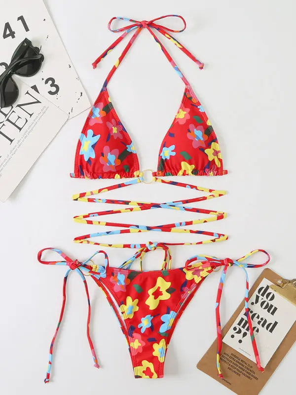 Bikini Floral Print Beach Strap Swimsuit BLUE ZONE PLANET