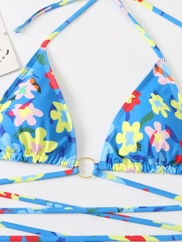 Bikini Floral Print Beach Strap Swimsuit BLUE ZONE PLANET