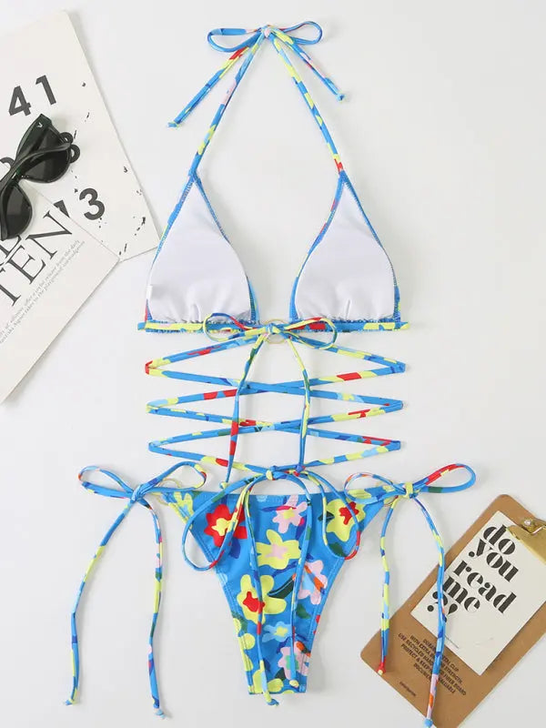 Bikini Floral Print Beach Strap Swimsuit BLUE ZONE PLANET