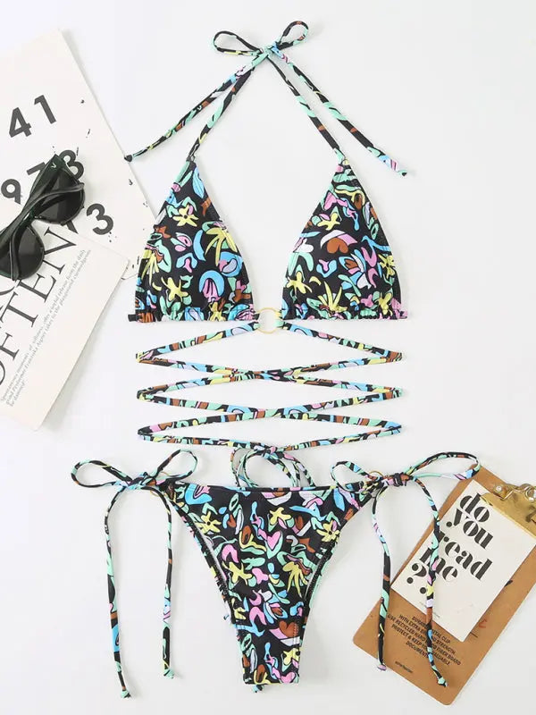 Bikini Floral Print Beach Strap Swimsuit BLUE ZONE PLANET