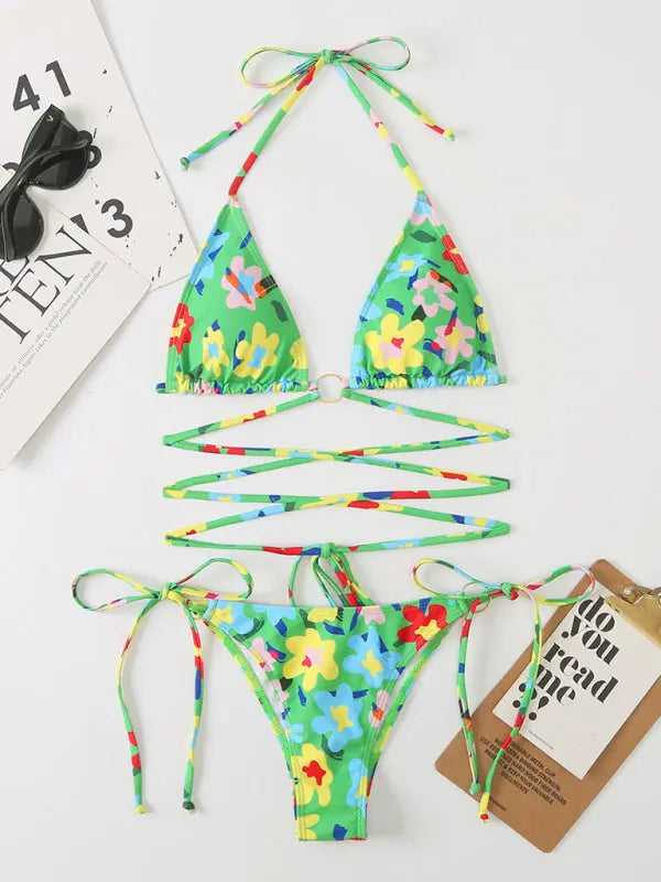 Bikini Floral Print Beach Strap Swimsuit BLUE ZONE PLANET