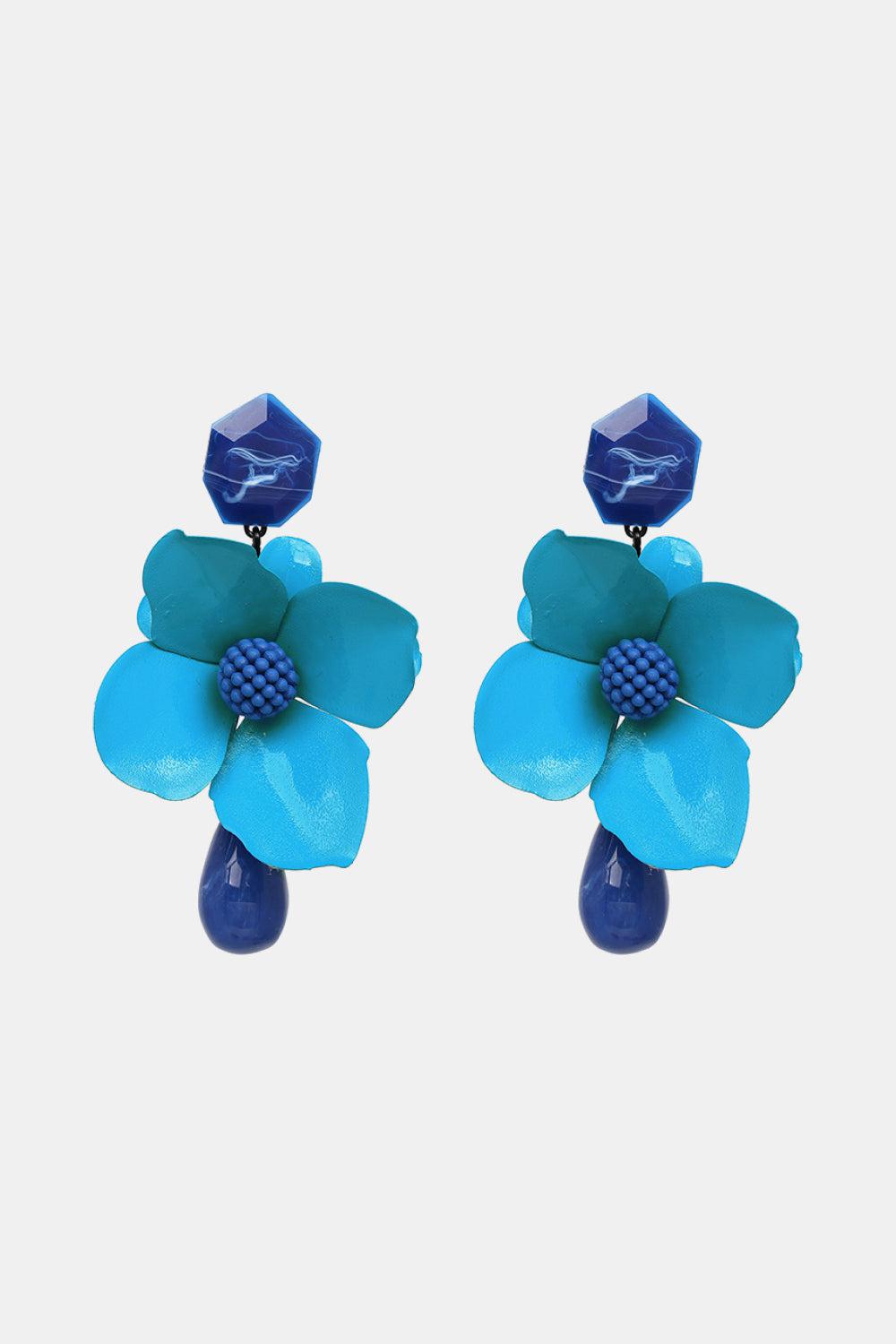 Bloosm Flower and Teardrop Resin Dangle Earrings BLUE ZONE PLANET