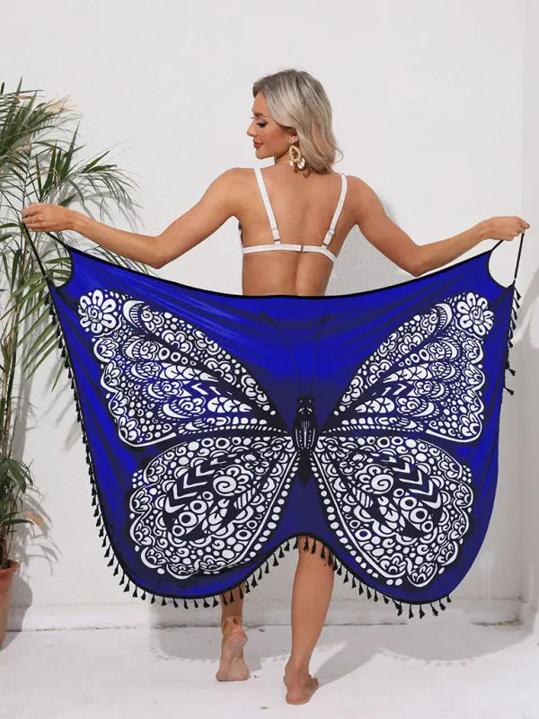 Blue Zone Planet |  Alice's beach butterfly print spaghetti strap backless dress BLUE ZONE PLANET