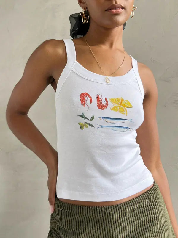 Blue Zone Planet | Anna's Simple Printed Hot Girl Camisole Vest BLUE ZONE PLANET
