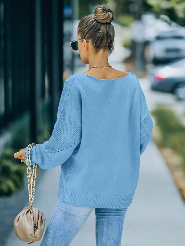 Blue Zone Planet | Autumn and winter European and American V-neck long sleeved sweater women BLUE ZONE PLANET
