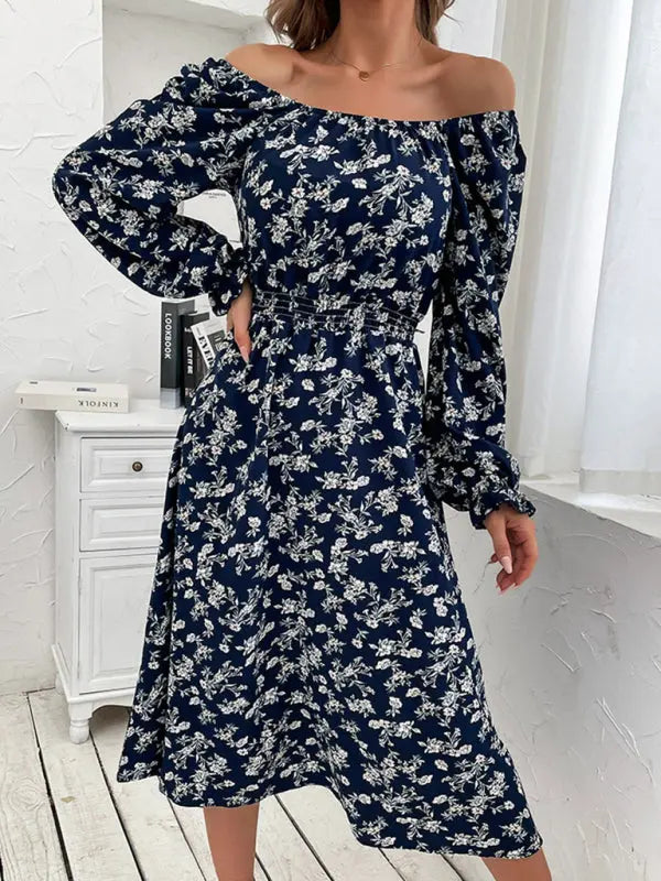 Blue Zone Planet |  Ava's Floral Print Long-Sleeved Narrow Waist Square Neck Mini Dress BLUE ZONE PLANET