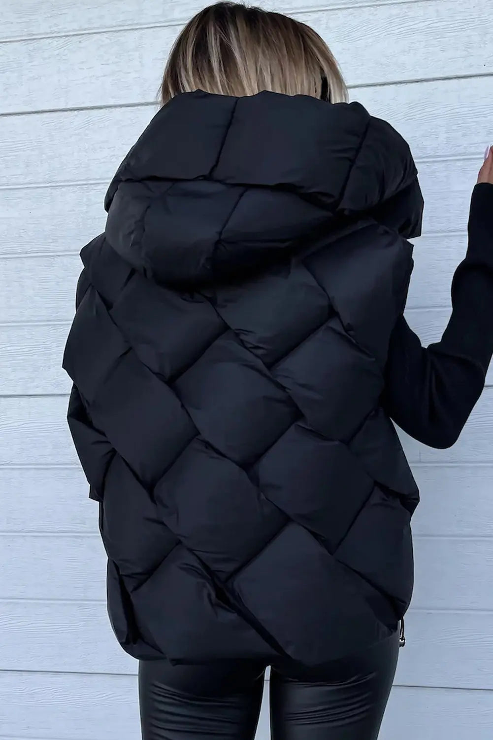 Blue Zone Planet |  Black Quilted Zipper Front Hooded Vest Coat Blue Zone Planet