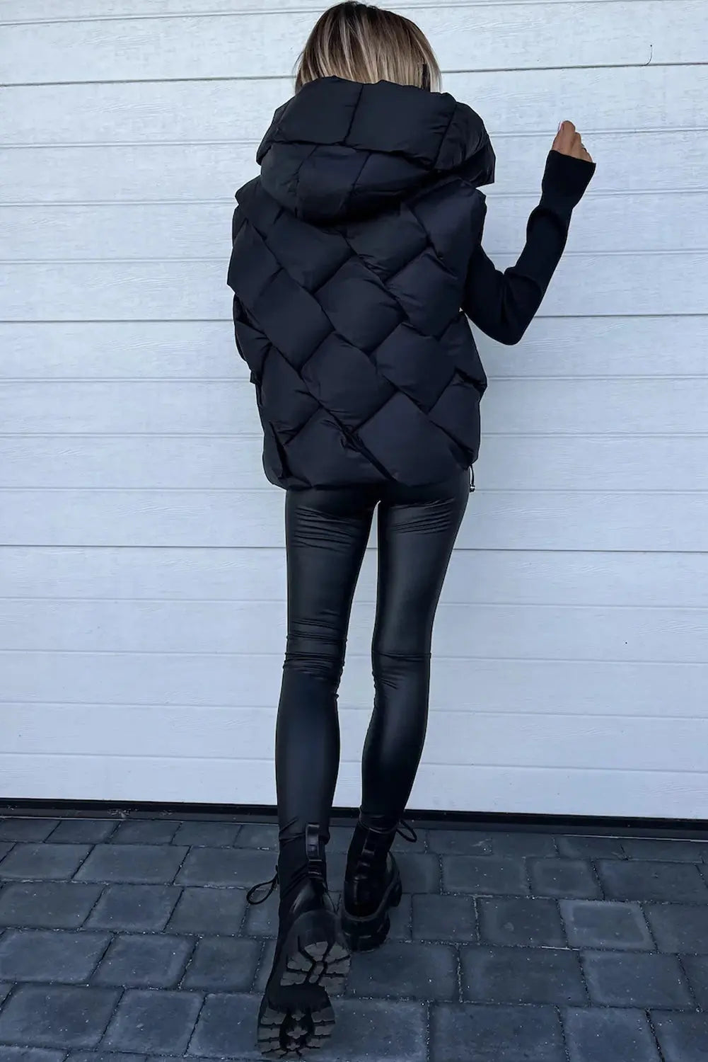 Blue Zone Planet |  Black Quilted Zipper Front Hooded Vest Coat Blue Zone Planet