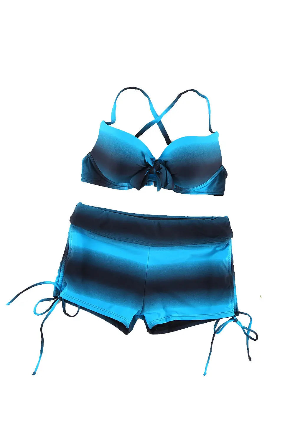 Blue Zone Planet |  Blue Black Ombre Shading Push Up Bikini and Boardshort Blue Zone Planet