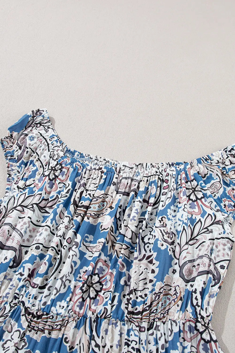 Blue Zone Planet |  Blue Boho Paisley Print Off Shoulder Maxi Dress Blue Zone Planet