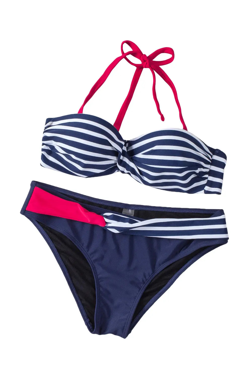 Blue Zone Planet |  Blue Halter Bandeau Striped Bikini Blue Zone Planet