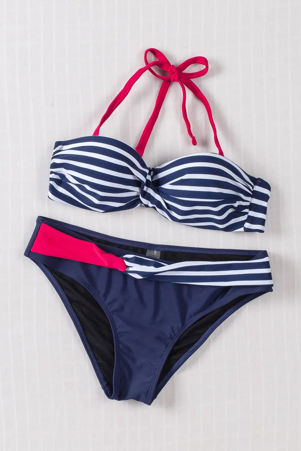 Blue Zone Planet |  Blue Halter Bandeau Striped Bikini Blue Zone Planet