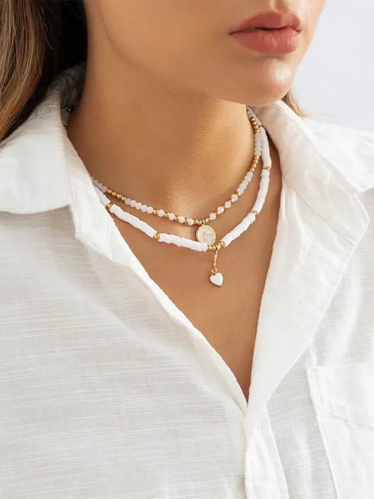 Blue Zone Planet |  Bohemian retro soft clay necklace, ethnic style simple love crystal necklace BLUE ZONE PLANET