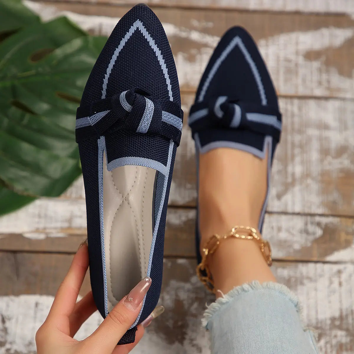 Blue Zone Planet |  Bow Contrast Trim Point Toe Sneakers BLUE ZONE PLANET