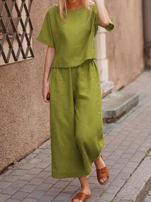Blue Zone Planet | Casual Suit Loose Solid Color Shirt Trousers Two-Piece Set kakaclo