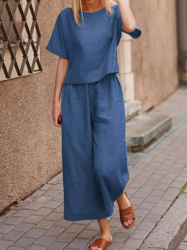 Blue Zone Planet | Casual Suit Loose Solid Color Shirt Trousers Two-Piece Set kakaclo