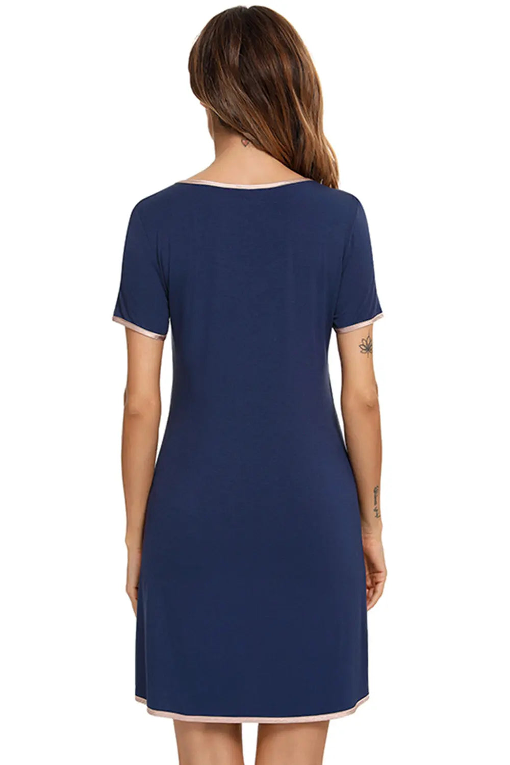 Blue Zone Planet |  Contrast Trim Pocketed Round Neck Lounge Dress BLUE ZONE PLANET