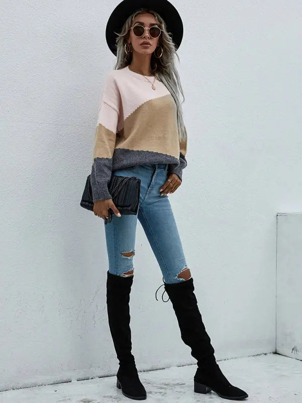 Blue Zone Planet | Crewneck Loose Striped Sweater BLUE ZONE PLANET