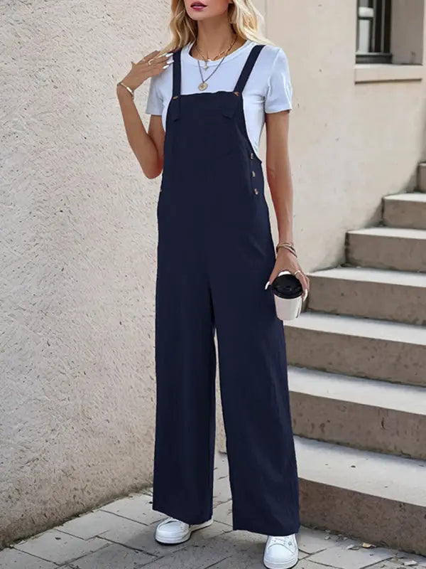 Blue Zone Planet |  Crystal's one-piece spaghetti strap straight trousers kakaclo
