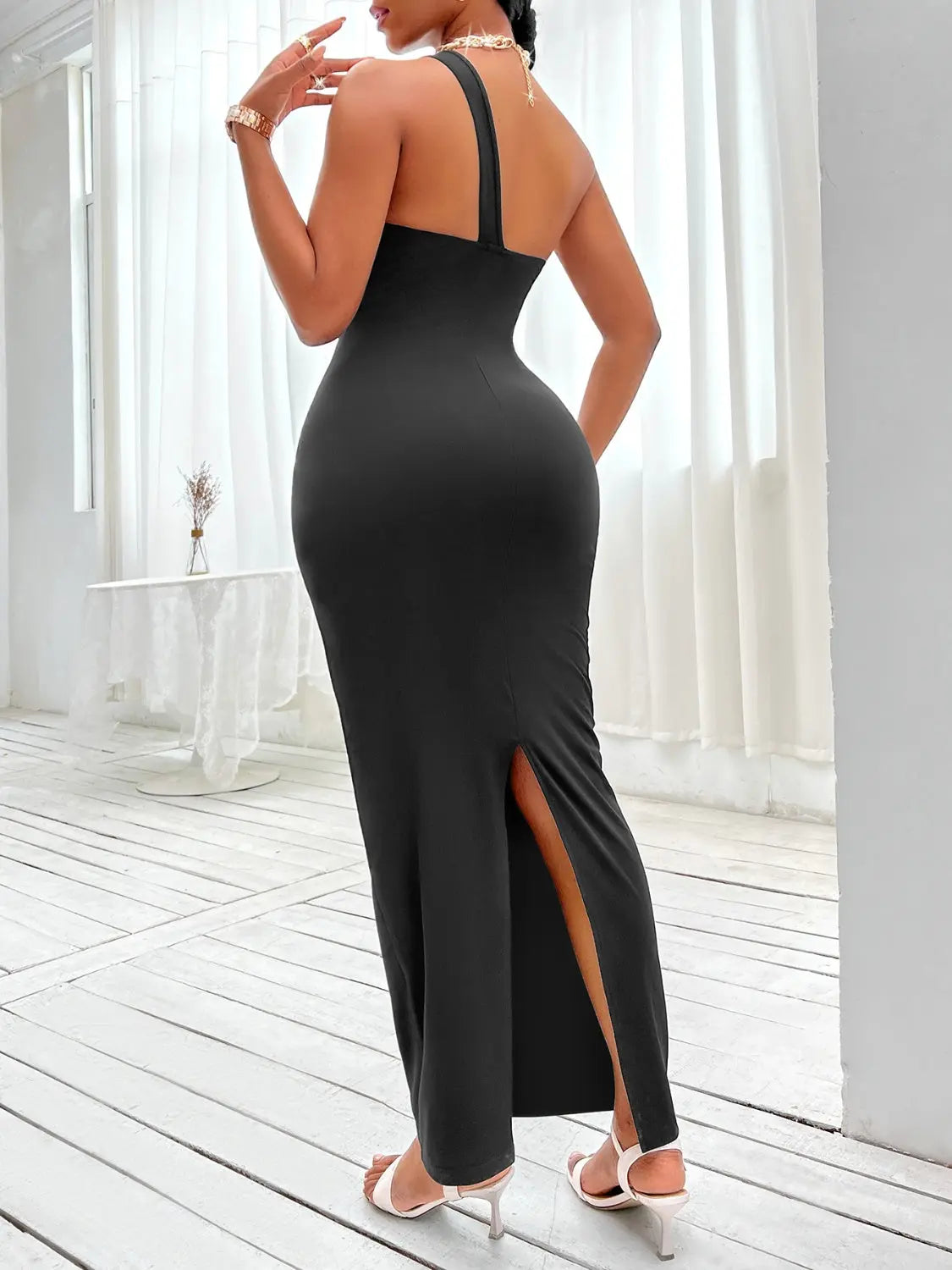 Blue Zone Planet |  Cutout One-Shoulder Slit Maxi Dress BLUE ZONE PLANET