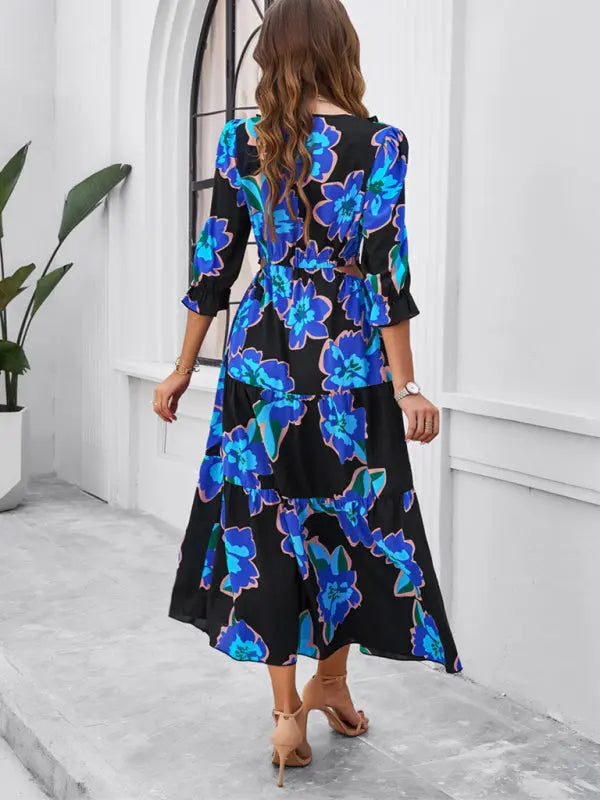 Blue Zone Planet |  Desiree's Floral printed V-neck side slit mini dress BLUE ZONE PLANET