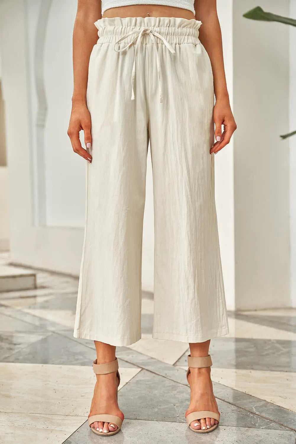 Blue Zone Planet |  Drawstring Paperbag Waist Wide Leg Pants BLUE ZONE PLANET