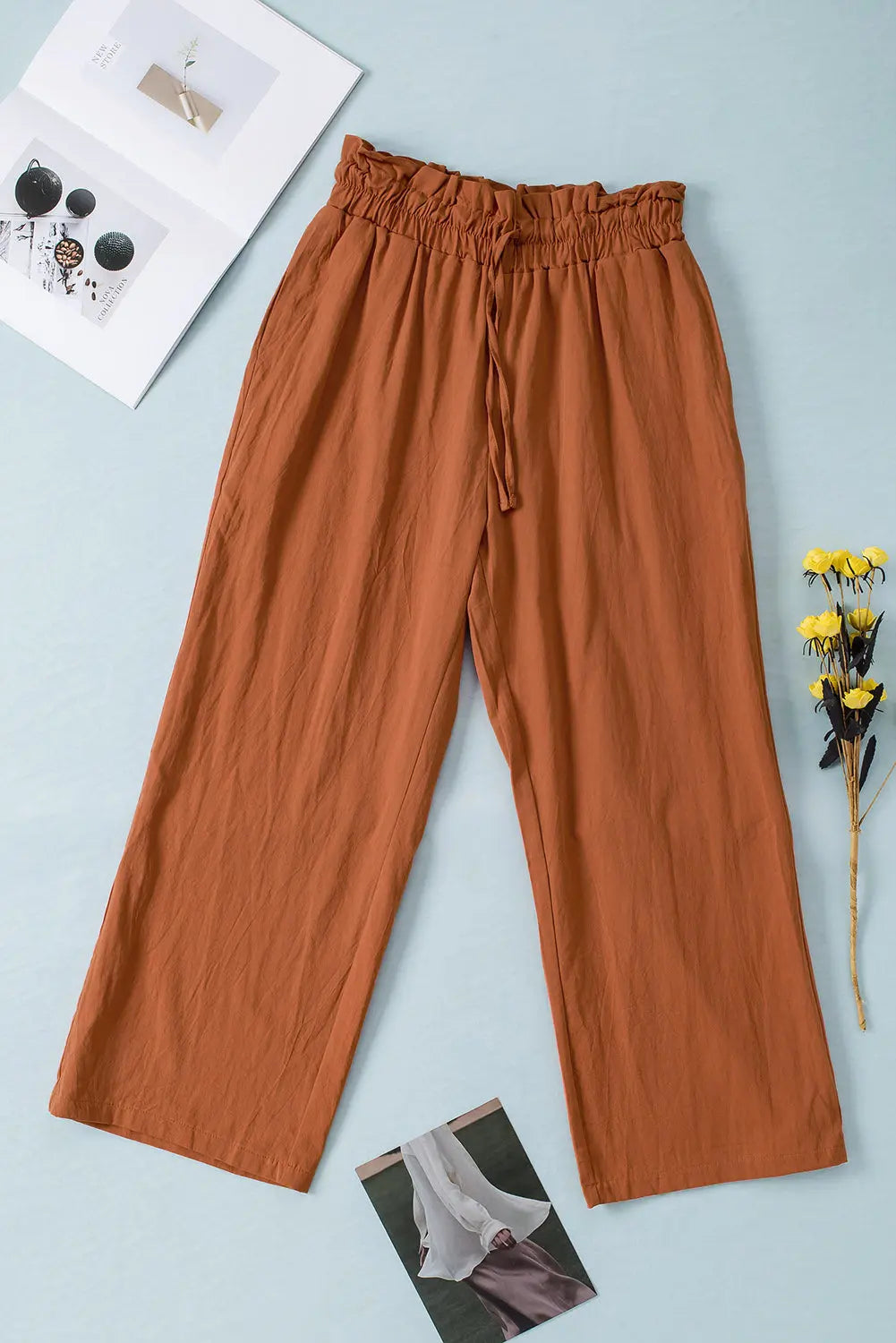 Blue Zone Planet |  Drawstring Paperbag Waist Wide Leg Pants BLUE ZONE PLANET