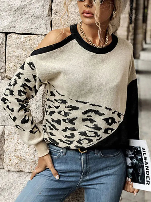 Blue Zone Planet | Drop Shoulder Top Long Sleeve Leopard Sweater BLUE ZONE PLANET