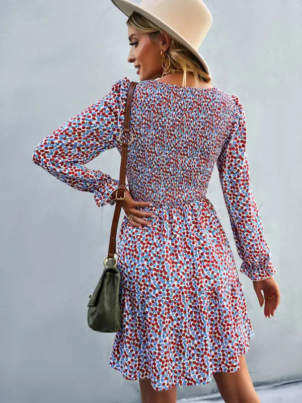 Blue Zone Planet | Emily's Round Neck Long Sleeve Versatile Floral Dress BLUE ZONE PLANET