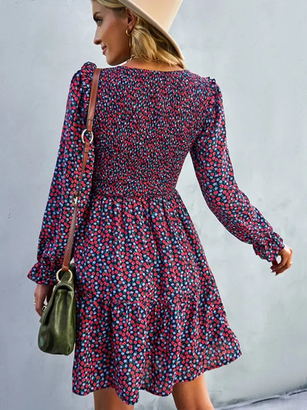 Blue Zone Planet | Emily's Round Neck Long Sleeve Versatile Floral Dress BLUE ZONE PLANET