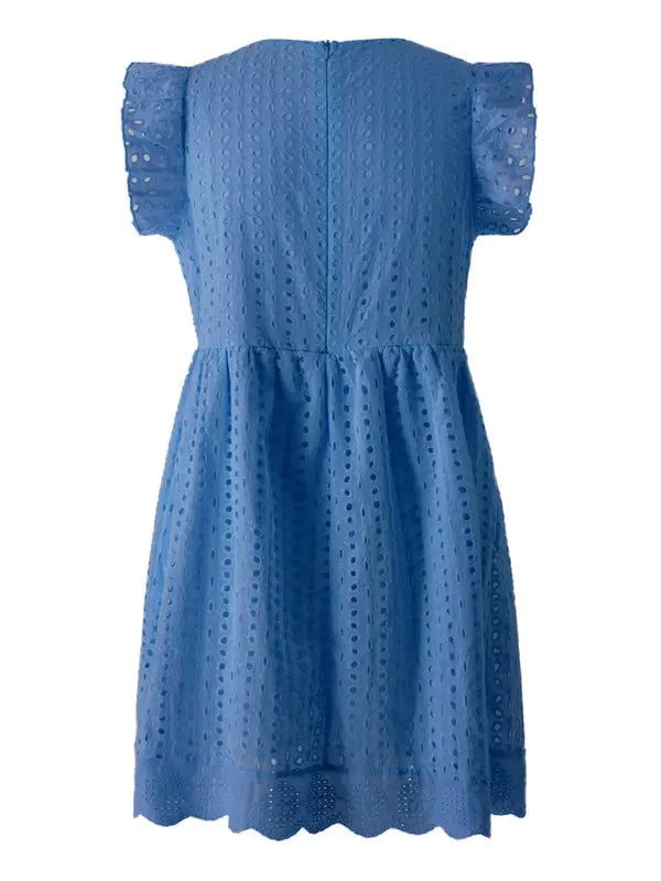 Blue Zone Planet |  Emma's jacquard V-neck sleeveless ruffled loose breathable mini dress BLUE ZONE PLANET