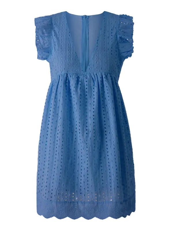 Blue Zone Planet |  Emma's jacquard V-neck sleeveless ruffled loose breathable mini dress BLUE ZONE PLANET